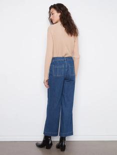 Charlie B Women's Wide Leg Button Front Pants with Patch Pockets Alternate View